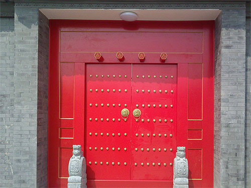 同仁中国传统四合院系列朱红色中式木制大门木作